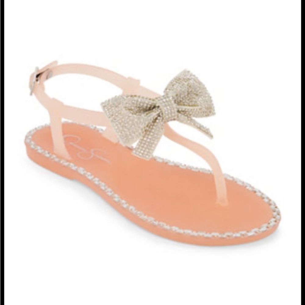 Girls Jessica Simpson Jelly Bow Sandals Size 3 Peach/Silver NWOT